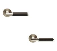 2x PAIR Carbon Fibre Round Bar Handle on Round Rose Concealed Fix Satin Steel