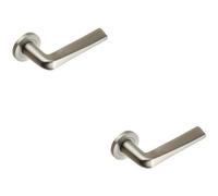 2X Pair Chunky Flat Tapered Bar Handle On Round Rose Concealed Fix Satin Steel