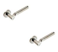 2x PAIR Cranked Round Bar Lever on Round Rose Concealed Fix Polished Satin Steel