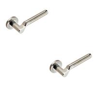 2x PAIR Cranked Round Bar Lever on Round Rose Concealed Fix Polished Satin Steel Loops Metallics One Size