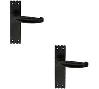 2x PAIR Creased Style Handle on Slim Latch Backplate 156 x 38mm Black Antique Loops Black One Size