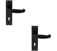 2X Pair Creased Style Handle On Slim Lock Backplate 156 X 38mm Black Antique