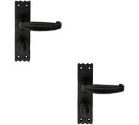 2x PAIR Creased Style Lever on Slim Bathroom Backplate 156 x 38mm Black Antique Loops Black One Size