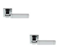 2 Pack | Pair Cube Lever on Square Rose- Etched Detailing- Concealed Fix- Polished Chrome | Door Handle Lever on Screwless Rose - Internal Door Hardware - Screws, Fixings and Spindle Included