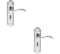 2X Pair Curved Door Handle Lever On Bathroom Backplate 180 X 45mm Chrome