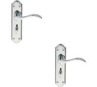 2x PAIR Curved Door Handle Lever on Bathroom Backplate 180 x 45mm Chrome
