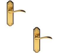 2x PAIR Curved Door Handle Lever on Latch Backplate 180 x 45mm Florentine Bronze