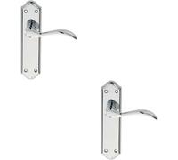 2X Pair Curved Door Handle Lever On Latch Backplate 180 X 45mm Polished Chrome