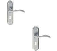 2x PAIR Curved Door Handle Lever on Lock Backplate 180 x 45mm Satin Chrome