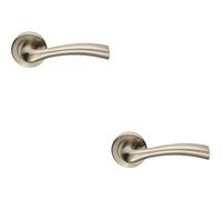 2x PAIR Curved Flowing Flared Handle Concealed Fix Round Rose Satin Nickel