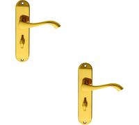 2x PAIR Curved Handle on Chamfered Bathroom Backplate 180 x 40mm Polished Brass