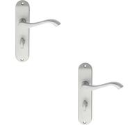 2X Pair Curved Handle On Chamfered Bathroom Backplate 180 X 40mm Satin Chrome