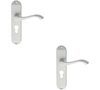 2X Pair Curved Handle On Chamfered Euro Lock Backplate 180 X 40mm Satin Chrome