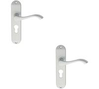 2x PAIR Curved Handle on Chamfered Euro Lock Backplate 180 x 40mm Satin Chrome