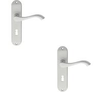 2x PAIR Curved Handle on Chamfered Lock Backplate 180 x 40mm Satin Chrome