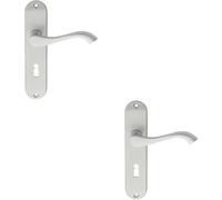 2x PAIR Curved Handle on Chamfered Lock Backplate 180 x 40mm Satin Chrome Loops Multi One Size