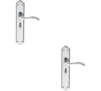 2x PAIR Curved Handle on Long Bathroom Backplate 245 x 45mm Polished Chrome