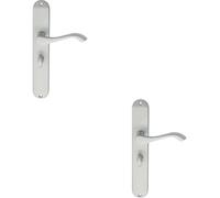 2x PAIR Curved Handle on Long Slim Bathroom Backplate 241 x 40mm Satin Chrome