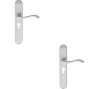2X Pair Curved Handle On Long Slim Euro Lock Backplate 241 X 40mm Satin Chrome