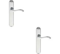 2x PAIR Curved Handle on Long Slim Latch Backplate 241 x 40mm Polished Chrome