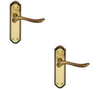 2x PAIR Curved Handle on Sculpted Latch Backplate 180 x 48mm Florentine Bronze
