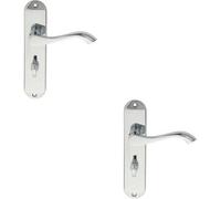 2x PAIR Curved Lever on Chamfered Bathroom Backplate 180 x 40mm Polished Chrome