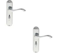 2x PAIR Curved Lever on Chamfered Bathroom Backplate 180 x 40mm Polished Chrome