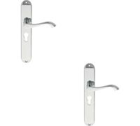 2X Pair Curved Lever On Long Slim Euro Lock Backplate 241 X 40mm Polished Chrome
