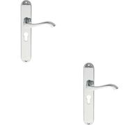 2x PAIR Curved Lever on Long Slim Euro Lock Backplate 241 x 40mm Polished Chrome