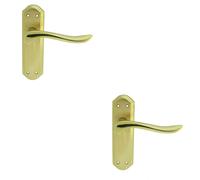 2x PAIR Curved Lever on Sculpted Latch Backplate 180 x 48mm Satin/Polished Brass Loops Metallics One Size