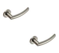 2x PAIR Curved Round Bar Handle on Round Rose Concealed Fix Satin Steel