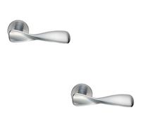 2x PAIR Ergonomic Twisted Handle on Round Rose Concealed Fix Satin Chrome