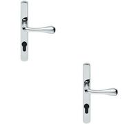 2X Pair Flared Lever On Narrow Euro Lock Backplate 208 X 26mm Polished Chrome