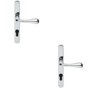 2x PAIR Flared Lever on Narrow Euro Lock Backplate 208 x 26mm Polished Chrome