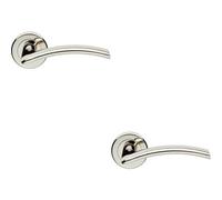 2x PAIR Flat Arched Style Handle on Round Rose Concealed Fix Polished Nickel
