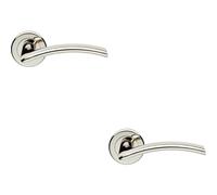 2x PAIR Flat Arched Style Handle on Round Rose Concealed Fix Polished Nickel