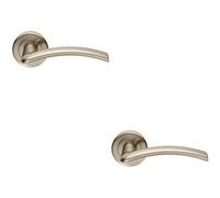 2x PAIR Flat Arched Style Handle on Round Rose Concealed Fix Satin Nickel