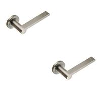 2x PAIR Flat Bar Lever with Rounded End on Round Rose Concealed Fix Satin Steel