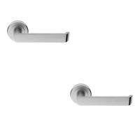 2X Pair Flat Faced Lever On Round Rose Chamfered Edge Concealed Fix Satin Chrome