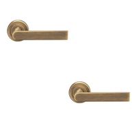 2x PAIR Flat Rectangular Bar Handle on Round Rose Concealed Fix Antique Brass Loops Metallics One Size