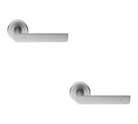 2X Pair Flat Rectangular Bar Handle On Round Rose Concealed Fix Satin Chrome