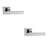2x PAIR Flat Rectangular Bar Lever on Square Rose Concealed Fix Polished Chrome