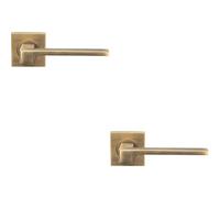 2x PAIR Flat Squared Bar Handle on Square Rose Concealed Fix Antique Brass