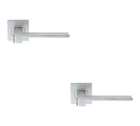 2x PAIR Flat Squared Bar Handle on Square Rose Concealed Fix Satin Chrome