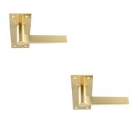 2x PAIR Flat Straight Handle on Slim Lock Backplate 150 x 50mm Antique Brass