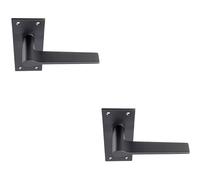 2x PAIR Flat Straight Handle on Slim Lock Backplate 150 x 50mm Matt Black