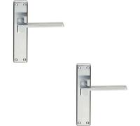 2x PAIR Flat Straight Lever on Latch Backplate Handle 180 x 40mm Satin Chrome