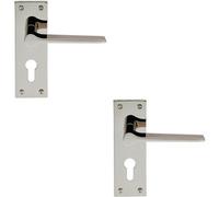 2x PAIR Flat Straight Lever on Slim Euro Lock Backplate 150 x 50mm Nickel