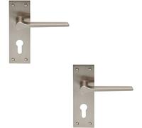 2x PAIR Flat Straight Lever on Slim Euro Lock Backplate 150 x 50mm Satin Nickel Loops Metallics One Size