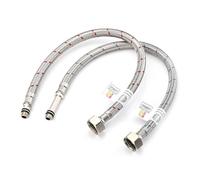 2X (Pair) Flexible Hoses Tap Tails M10 (10mm) x 1/2" - 9 Lengths Available - British Standard Pipe (BSP) WRAS Approved Stainless Steel Braided Hoses for Monobloc Mixer Taps, Easy Installation (400mm)